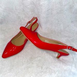 Red sling back kitten heel, used like new.